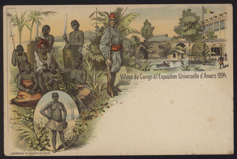 Exposition Internationale d"Anvers'te sergilenen Kongolu köyü, Antwerp, Belçika, 1894 by Belgian School
