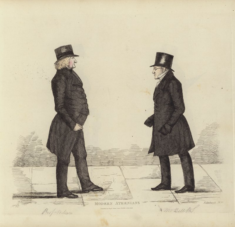 Seçkin Edinburghlular, diğer adıyla Modern Atinalılar, John Wilson, Esq, Ahlak Felsefesi Profesörü, George Joseph Bell, Esq, İskoç Hukuku Profesörü (renkli gravür) by Benjamin William Crombie