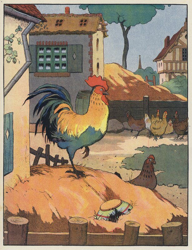 Bir çiftlik bahçesinde horoz ve tavuklar by Benjamin Rabier