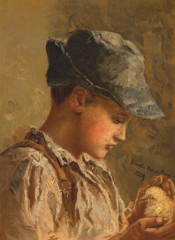 Kuşlu çocuk (chromolitho) by Blanche F. MacArthur