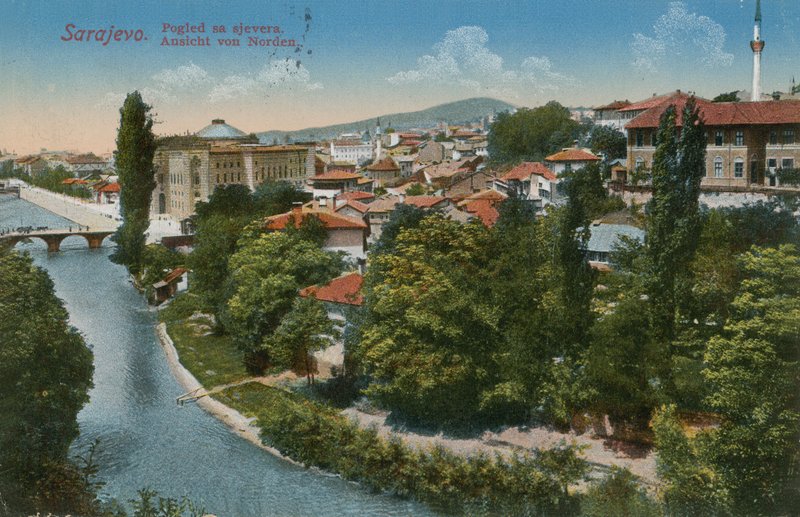 Saraybosna - şehrin kuzeyine bakış. 1913 yılında gönderilen kartpostal. by Bosnian Photographer