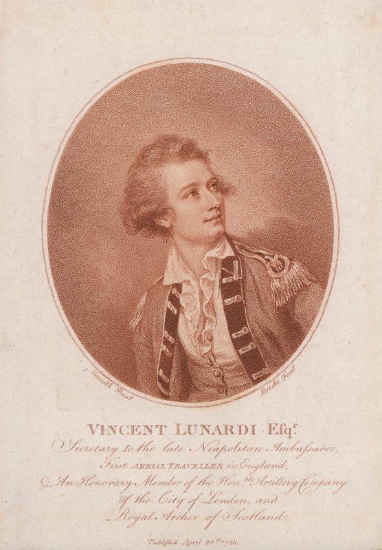 Vincenzo Lunardi, öncü İtalyan baloncu (gravür) by Burke Nesmith