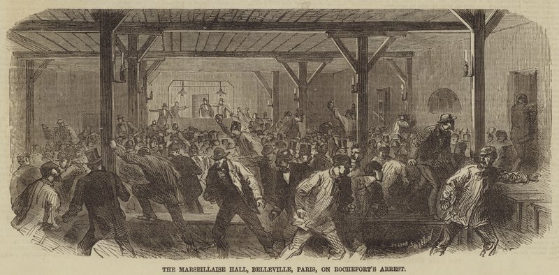 Marseillaise Hall, Belleville, Paris, Rocheforts Tutuklanmasında by Burn Smeeton