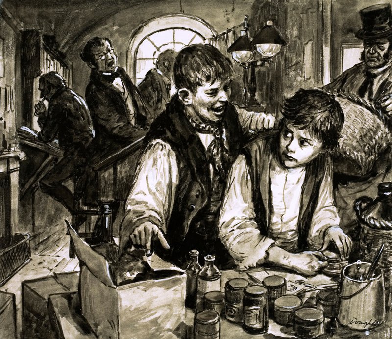 Charles Dickens karartma fabrikasında (kağıt üzerine guaj) by C.L. Doughty