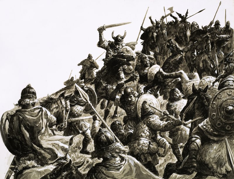 Danimarkalı Vikingler Kral Alfred komutasındaki İngiliz kuvvetlerine saldırır by C.L. Doughty