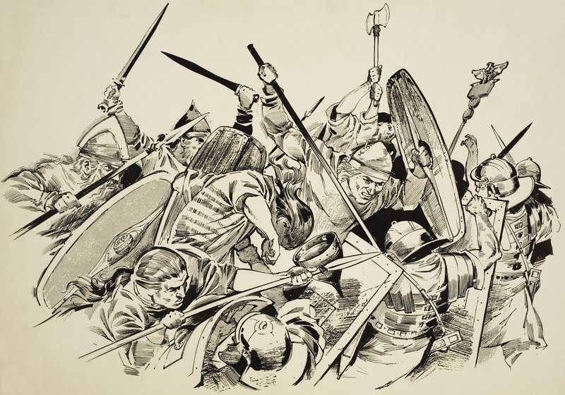 Galyalılar Romalılara karşı (kağıt üzerine guaj) by C.L. Doughty
