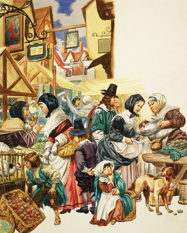 Jacobean Sokak Sahnesi (kağıt üzerine guaj) by C.L. Doughty