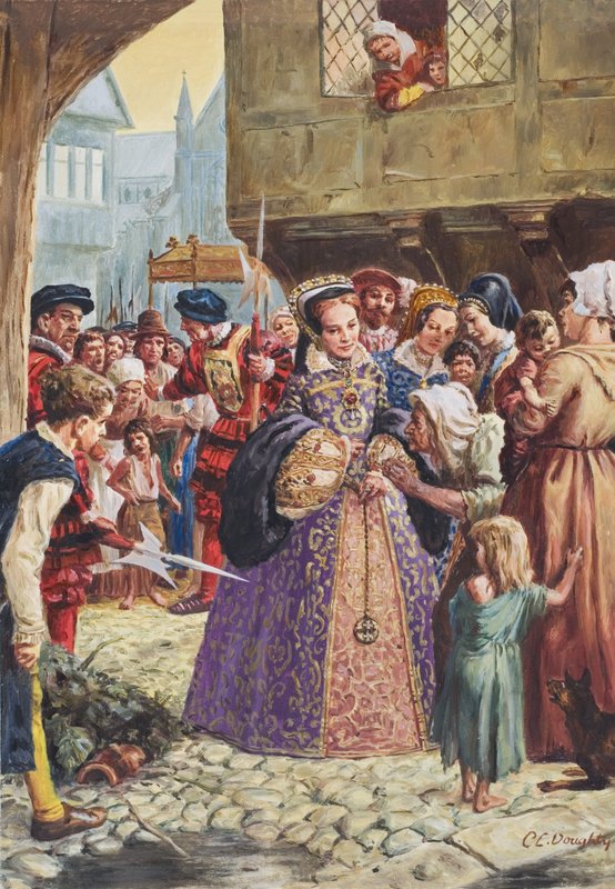 Mary Tudor (1515-58) (kağıt üzerine guaj) by C.L. Doughty
