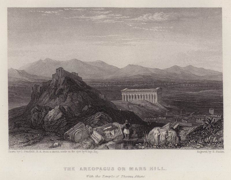 Theseus Atina Tapınağı ile Areopagus veya Mars Tepesi (renkli taş) by C. (after) Stanfield