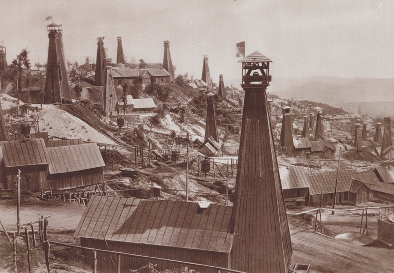 Bustenari, Romanya petrol kuyuları (s/b fotoğraf) by C. Chusseau Flaviens