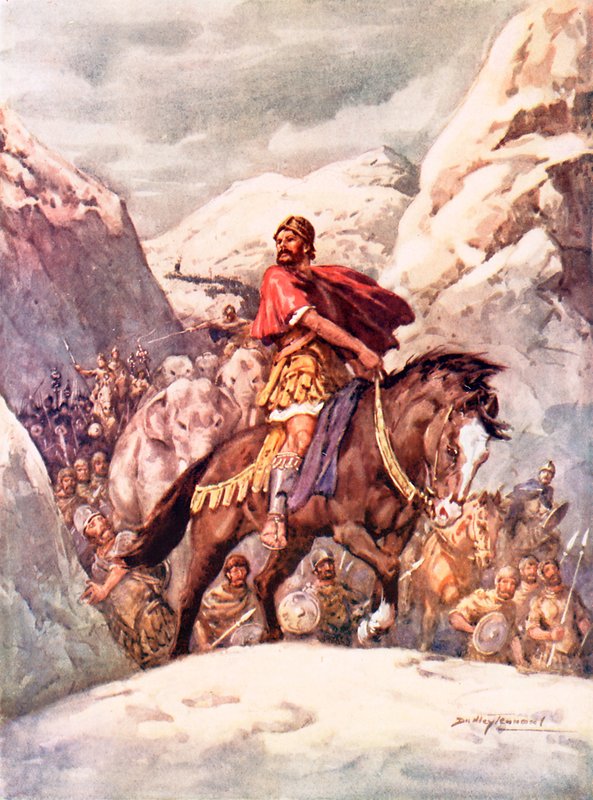 Hannibal güçlü Alpleri geçiyor (renkli lito) by C. Dudley Tennant