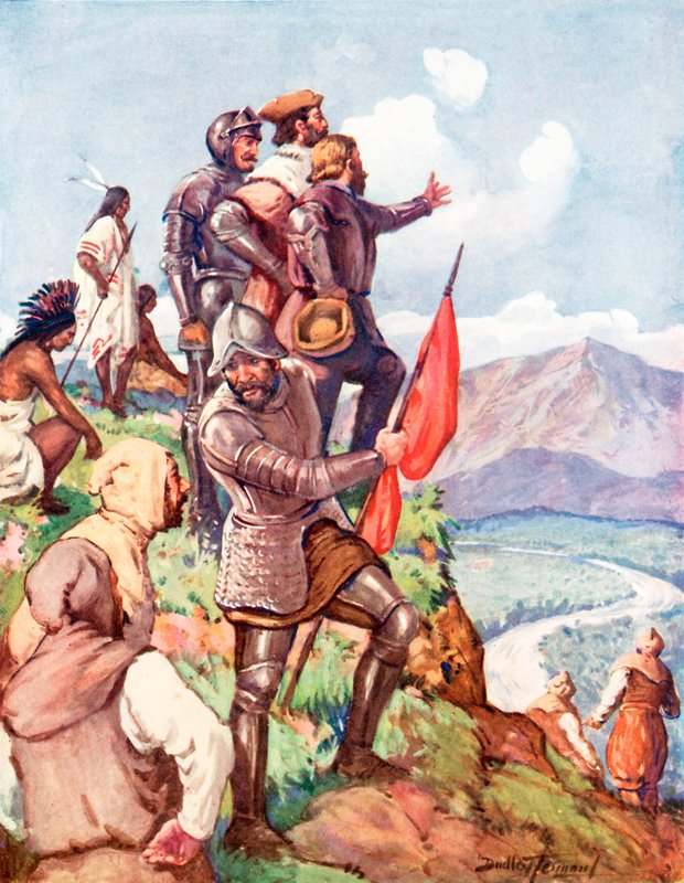 Jacques Cartier, Fransa için Kanada'yı talep ediyor (renkli lito) by C. Dudley Tennant