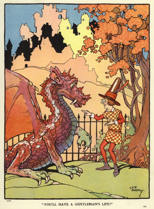 Bir ejderhanın geleceğini tahmin eden adam (renkli taş) by C. E. B. Bernard