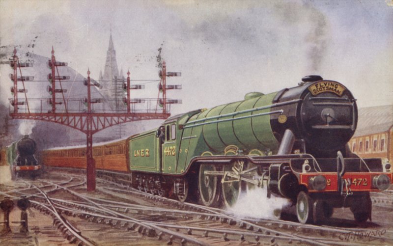 Londra ve Kuzey Doğu Demiryolu Uçan Scotsman treni Londra'daki Kings Cross İstasyonu'ndan ayrılıyor by C. T. Howard