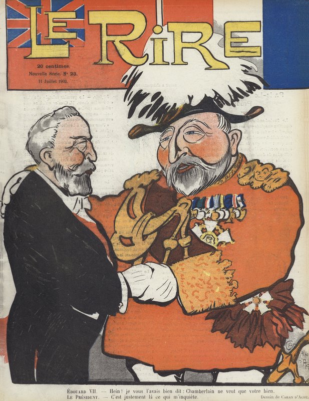 Fransa Cumhurbaşkanı Loubet ve Kral Edward VII. Le Rire için İllüstrasyon by Caran d Ache
