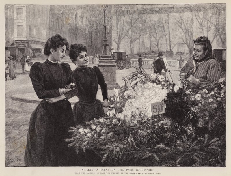 Menekşeler - Paris Bulvarlarında bir sahne, Champs de Mars salonunda resim, Paris (lito) by Carl Ernest von Stetten