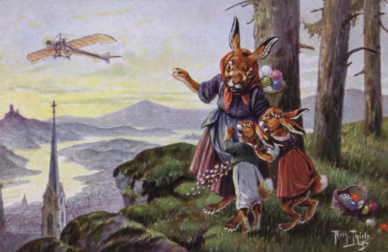 Bir uçağı tartışan tavşanlar (renkli taş) by Carl Robert Arthur Thiele