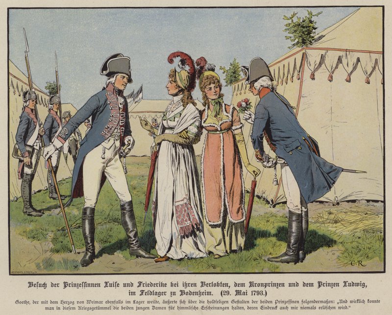 Mecklenburg-Strelitz prensesleri Louise ve Frederica, nişanlılarını, Prusya Veliaht Prensi Frederick William ve Hanover Prensi Ludwig