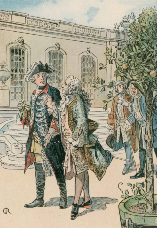 Büyük Frederick (1712-1786), Fransız filozof Voltaire (1694-1778) ile görüşmesinde by Carl Rohling