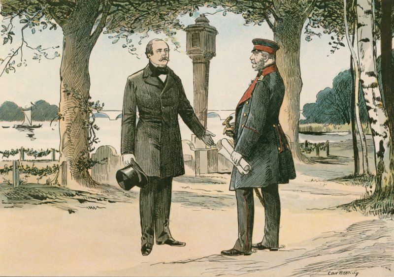 Wilhelm I, King of Prussia and first German Emperor (1797-1888), and Otto von Bismarck, German statesman (1815-1898), at Babelsberg in 1862  by Carl Rohling