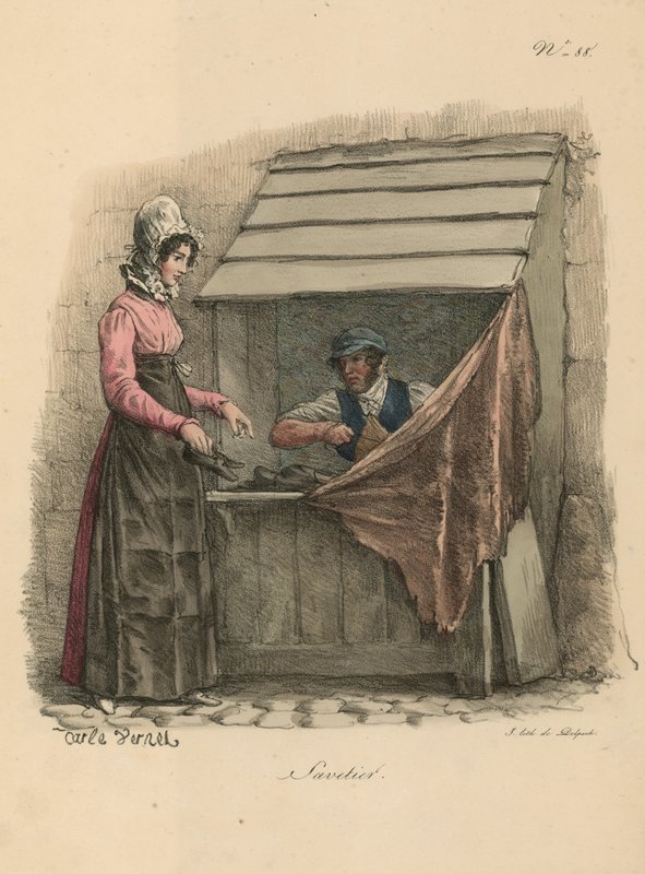 Bir durak arkasında oturan ayakkabıcı by Carle Vernet