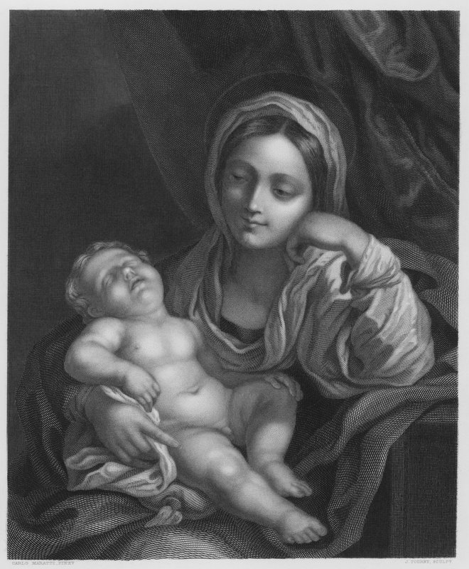 Kraliyet Koleksiyonu'ndaki resimden Bakire ve Çocuk (gravür) by Carlo (after) Maratta or Maratti