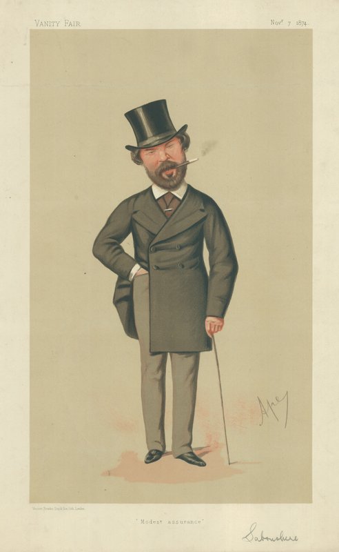 Bay Henry Du Pre Labouchere, Mütevazı güvence, 7 Kasım 1874, Vanity Fair karikatürü by Carlo Pellegrini