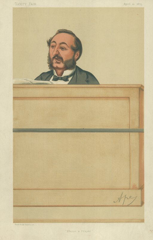 Bay Ira D Sankey, Övgü ve dua, 10 Nisan 1875, Vanity Fair karikatürü by Carlo Pellegrini