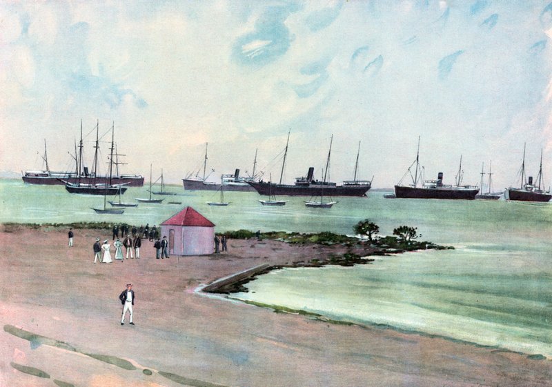 Captured Spanish Vessels at Anchor in Man-of-War Harbor, Key West.--View from the Esplanade near the United States Army Barracks by Carlton Theodore Chapman