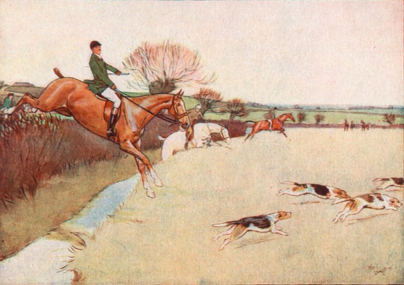 Köpekler Tarlanın Ötesine Atılarak Geldiler. . . Köpekleri takip eden atlar by Cecil Charles Windsor Aldin