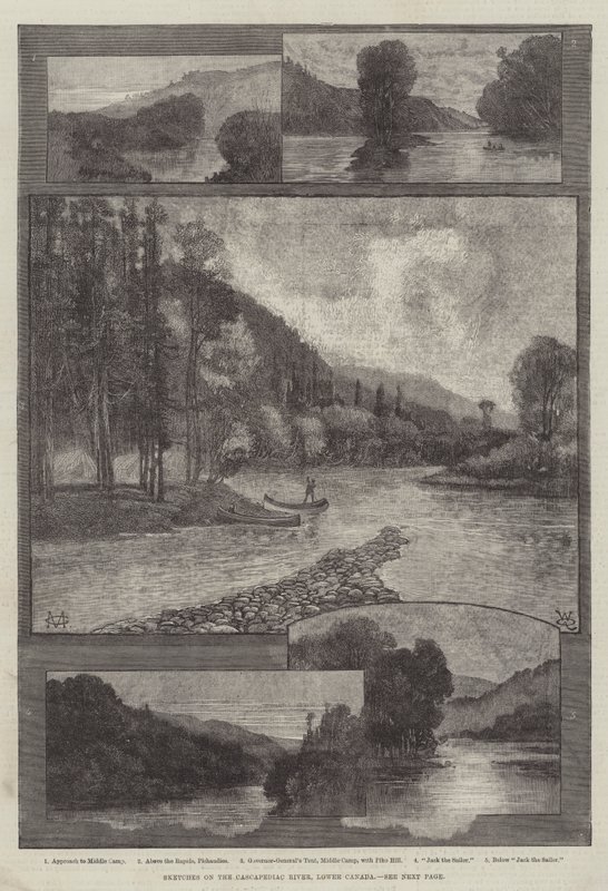Cascapediac Nehri üzerinde eskizler, Aşağı Kanada by Charles Auguste Loye