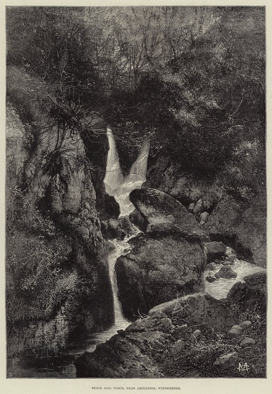 Stok Gill Force, Ambleside, Windermere yakınlarında by Charles Auguste Loye
