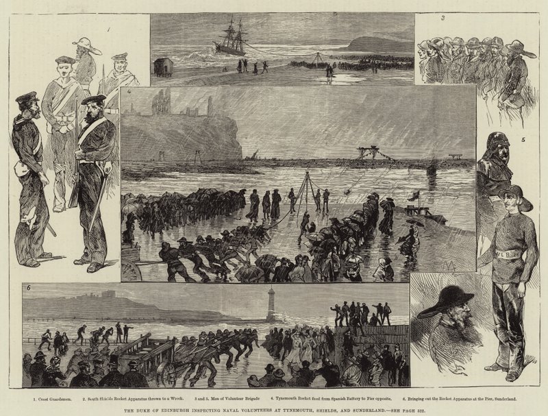 The Duke of Edinburgh inspecting Naval Volunteers at Tynemouth, Shields, and Sunderland  by Charles Auguste Loye