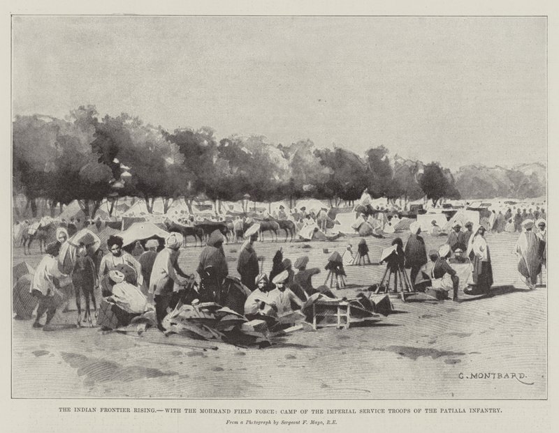 Hint Sınırı Yükseliyor, Mohmand Saha Kuvvetleri, Patiala Piyade İmparatorluk Hizmet Birliklerinin Kampı by Charles Auguste Loye