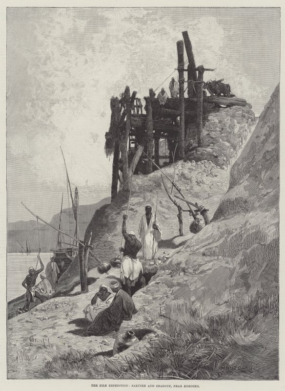 Korosko yakınlarındaki Nil Seferi, Sakiyeh ve Shadouf by Charles Auguste Loye