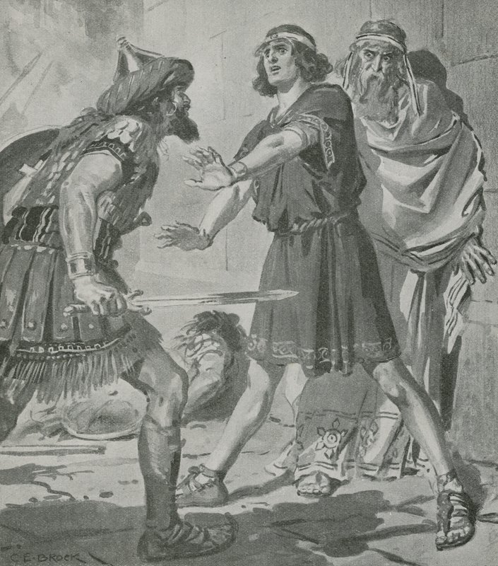 Lydia Kralı Karun, sağır ve dilsiz oğlunun sesiyle ölümden kurtulur. by Charles Edmund Brock