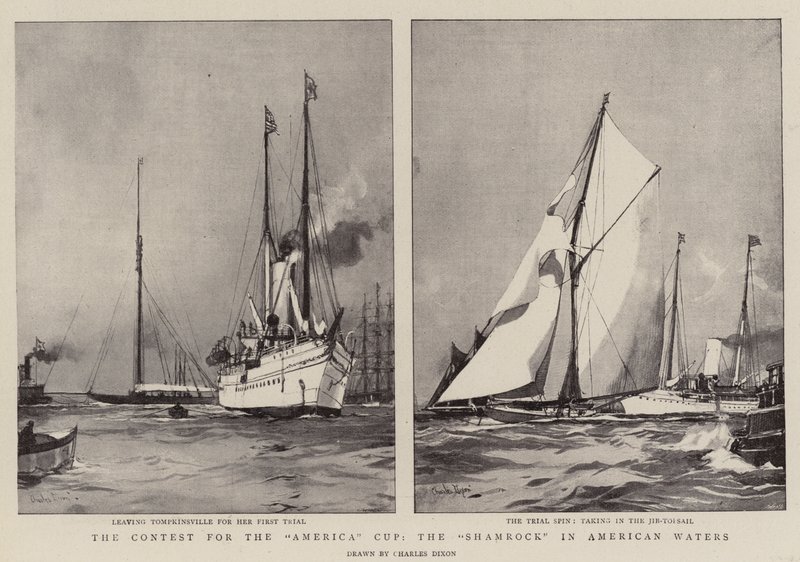 Amerika Kupası Yarışması, Shamrock in American Waters by Charles Edward Dixon