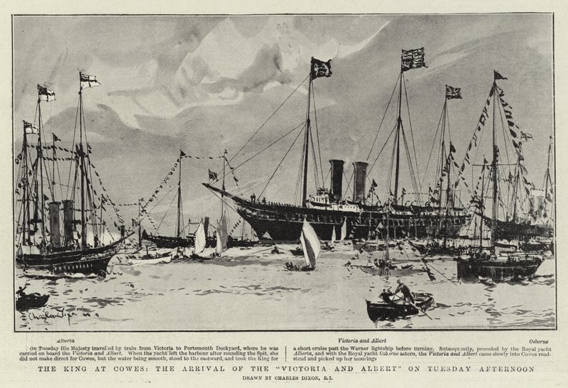 Cowes'deki Kral, Victoria ve Albert'in Salı Öğleden Sonra Gelişi by Charles Edward Dixon