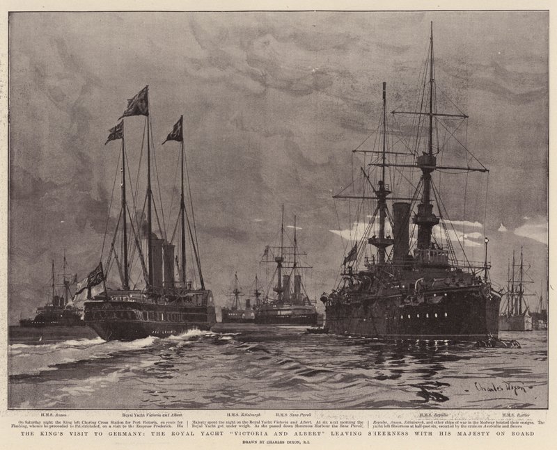 Kralın Almanya Ziyareti, Kraliyet Yatı Victoria ve Albert, Majesteleri ile birlikte Sheerness'ten ayrılıyor by Charles Edward Dixon