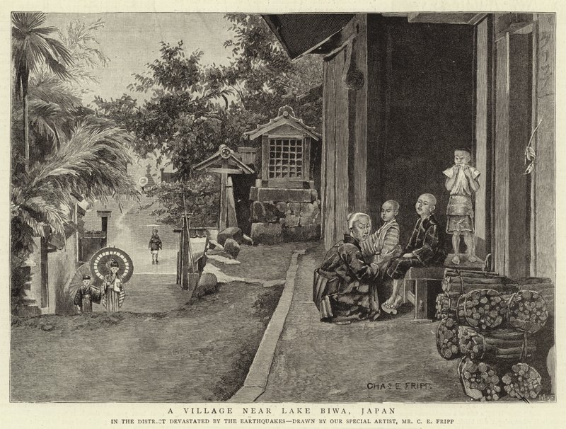 Biwa Gölü yakınlarında bir köy, Japonya by Charles Edwin Fripp