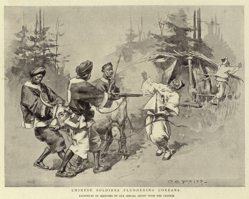 Çinli Askerler Korelileri yağmalıyor by Charles Edwin Fripp
