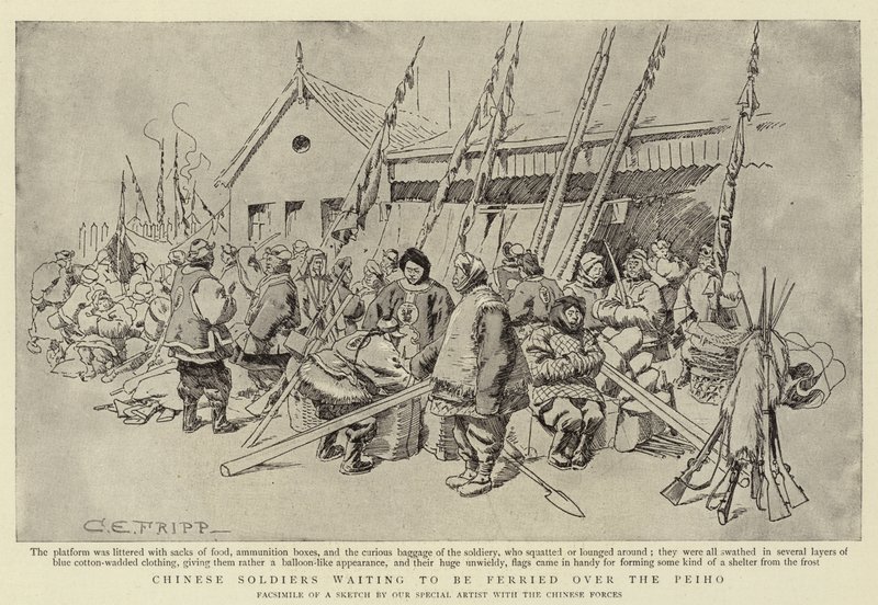 Peiho üzerinde feribot bekleyen Çinli Askerler by Charles Edwin Fripp