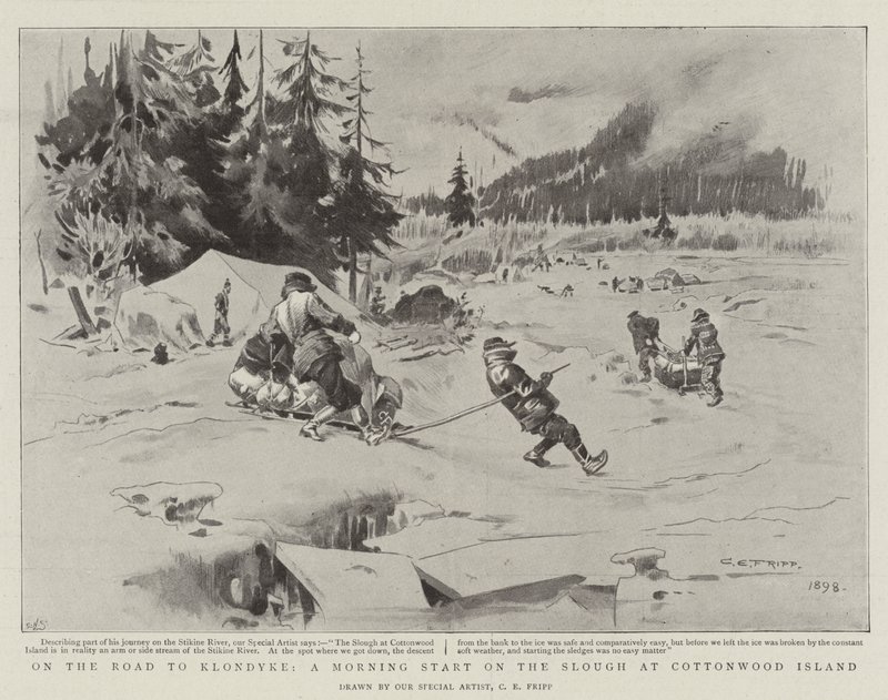 On the Road to Klondyke, a Morning Start on the Slough at Cottonwood Island  by Charles Edwin Fripp
