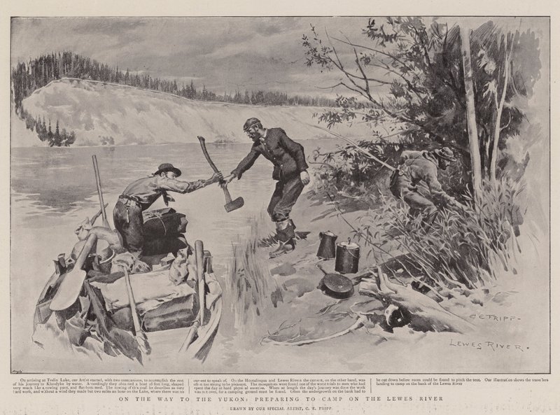 Yukon Yolunda, Lewes Nehri üzerinde kamp kurmaya hazırlanıyor by Charles Edwin Fripp