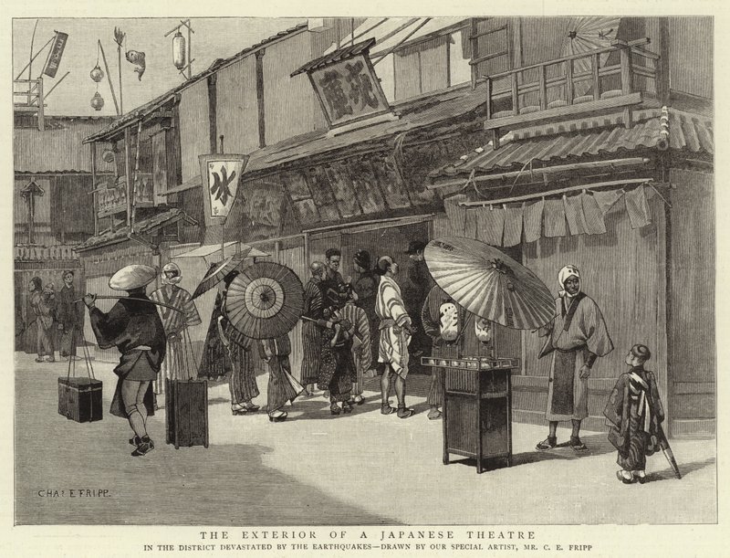 Bir Japon Tiyatrosunun Dış Görünümü by Charles Edwin Fripp
