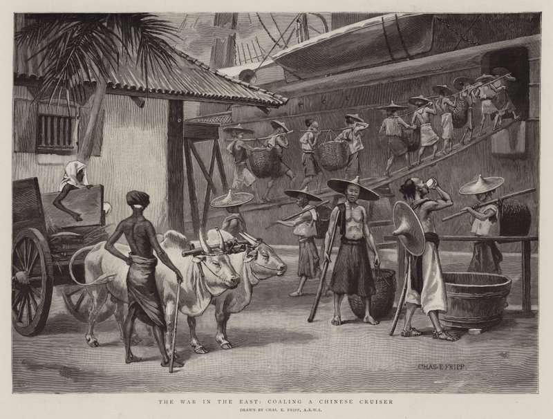 Doğudaki Savaş, Bir Çin Kruvazörünü Kömürleştirmek by Charles Edwin Fripp