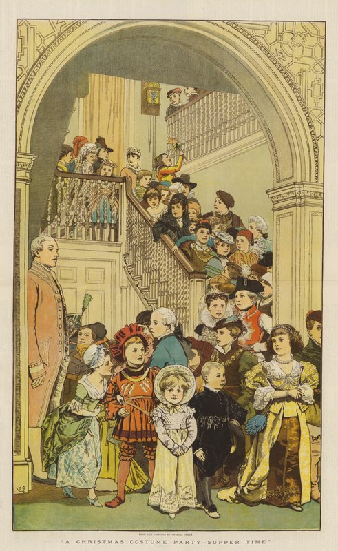 Noel Kostüm Partisi, Akşam Yemeği Zamanı (chromolitho) by Charles Green