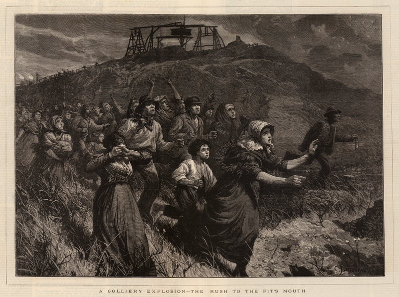 Bir kömür ocağı patlaması, çukurun ağzına hücum by Charles J. Staniland