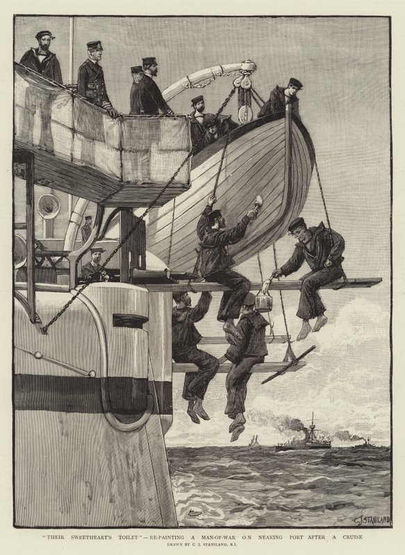 Sevgililerinin Tuvaleti, bir Yolculuktan sonra Limana yaklaşırken bir Savaş Adamını yeniden boyuyor by Charles J. Staniland