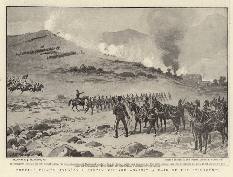 Türk Askerleri Asilerin Baskınlarına Karşı Girit Köyü'nü Elinde Tutuyor by Charles J. Staniland